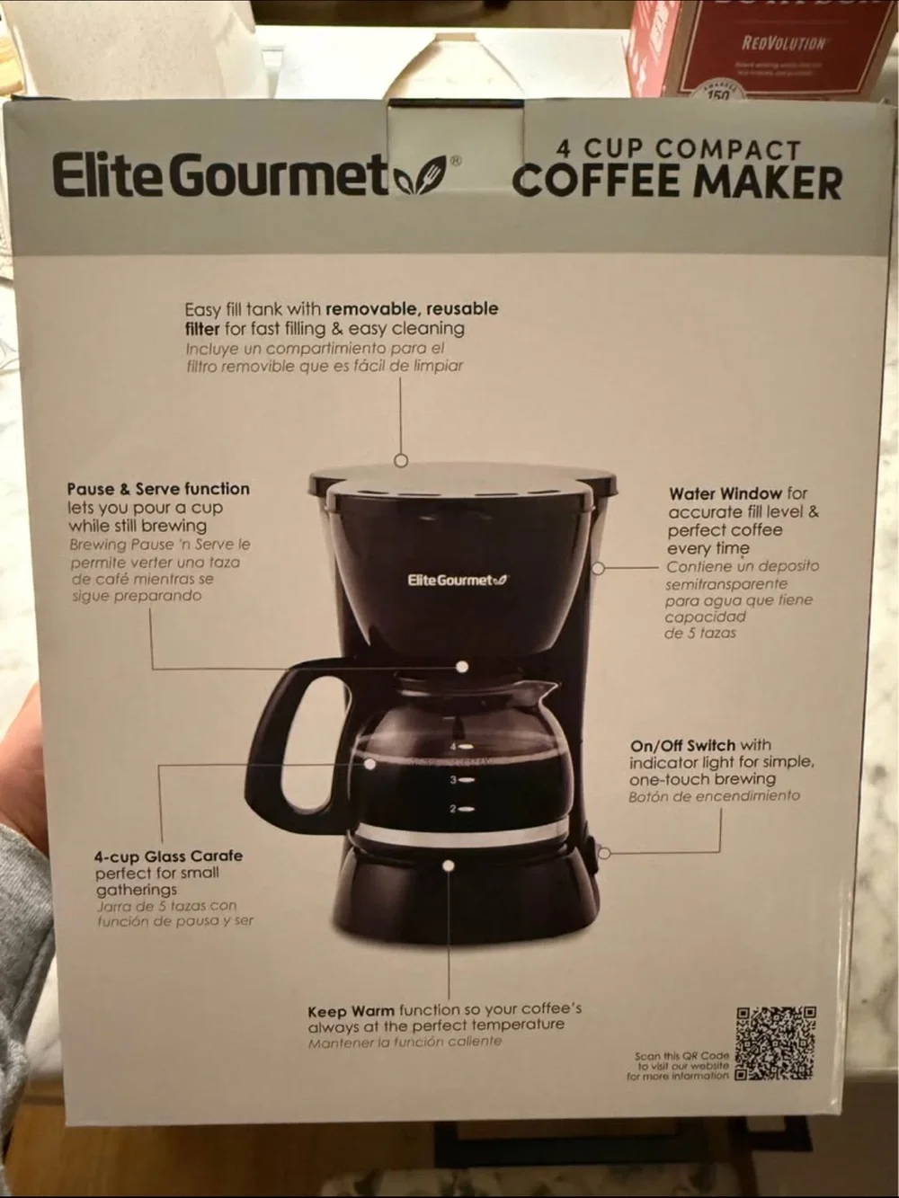 Elite Gourmet 4-Cup Compact Black Drip Coffee Maker with Glass Carafe